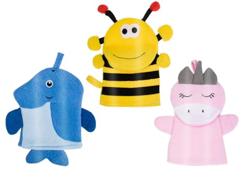 Veemoon 3 pièces Lot de Exfoliants Bain pour Garçon Fille Motifs Animaux Doux et Confortables de Exfoliants pour Massage et Soins Peau Filles