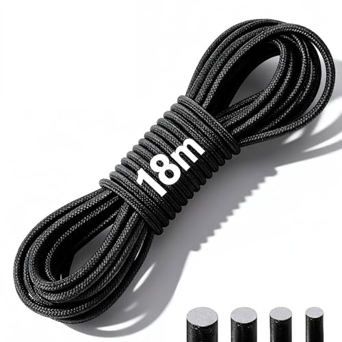 RhiVrillion 3 mm x 18 m Corda Elastica Nero,Rotonda Alta Elasticità Cordino Finitura Liscia Resistente ed Estensibile,per Lavori di Cucito Fai da Te Artigianato Tenda