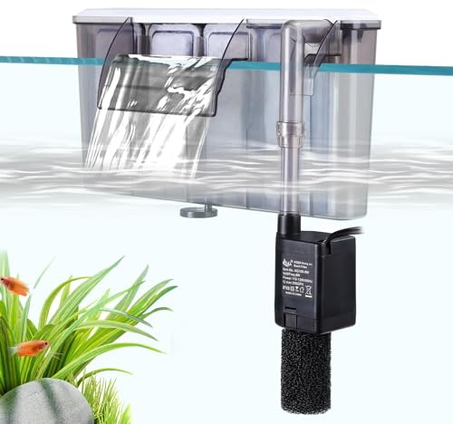AQQA Aquarium Filter,8W Leise Aquarium Außenfilter,Einstellbarer Durchfluss Aquarien Hang on Filter mit 3-stufiger Filtration,900L/H HOB Wasserfallfilter für 130-230L Tank
