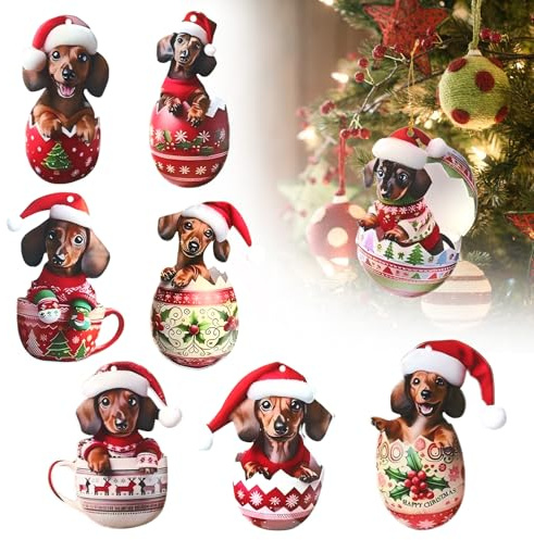 Zidoley 8 Stück Dackel Tannenbaumschmuck Geschenke Cute Dachshund WeihnachtsanhäNger Deko Weihnachtsdekorationen (Dackel)