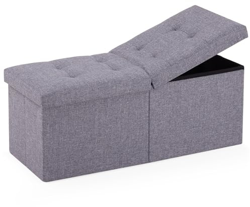 JIUYOTREE Sitzhocker mit Stauraum klappbare Sitzbank 33 x 80 x 33 cm Fußbank Aufbewahrungsbox Stuhl hinter dem Bett für Wohnzimmer Flur Schlafzimmer Elfenbeinweiß (Grau)