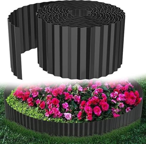 Honseadek Bordure de jardin en métal ondulé de 15,2 cm – Bordure de jardin flexible pour parterres de fleurs et pelouses, bordure de pelouse en acier galvanisé résistante aux intempéries (noir, 6 m)