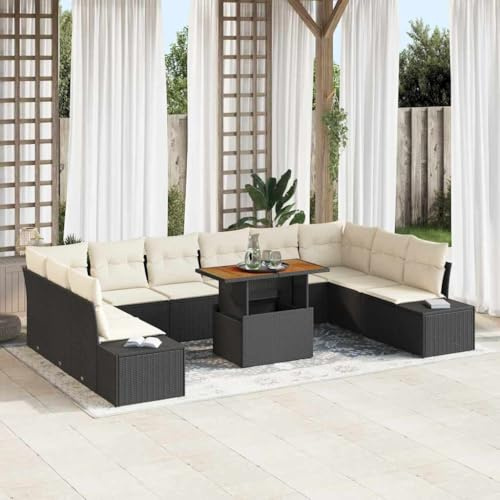 Frdhee Lounge Set Eckbankgruppe,Garten-Sofa-Set 11 pcs Schwarz und Creme 100 x 55 x 73 cm,Loungesofa für Wohnzimmer Balkon Wohnungen