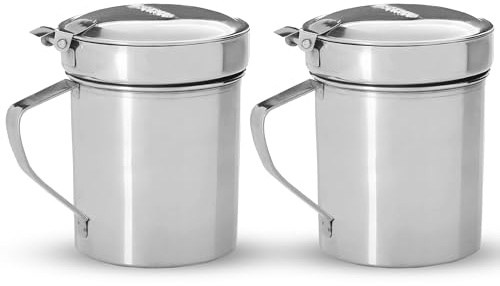 CUPERINOX Graseras 1 Litro Acero Inoxidable para Carne y Pescado con Filtro de Malla Fina – Recipiente para Aceite Usado, Antigoteo, Tapa Antisalpicaduras – Gourmet Oil Collection