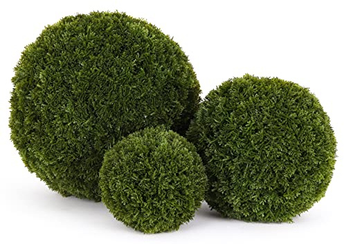 3rd Street Inn Topiary Ball Assortment - Artificial Plant Set - Indoor/Outdoor Wedding Party Decor - Faux Foliage Garden Sphere - Tree and Bush Substitute (15, 11, 7 (Cypress))