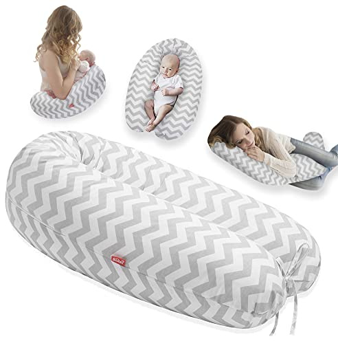 Scamp Stillkissen universales Schwangerschaftskissen Seitenschlaferkissen Lagerungskissen inkl. Bezug verschiedenes Design NEU (ZigzagGreyWhite)
