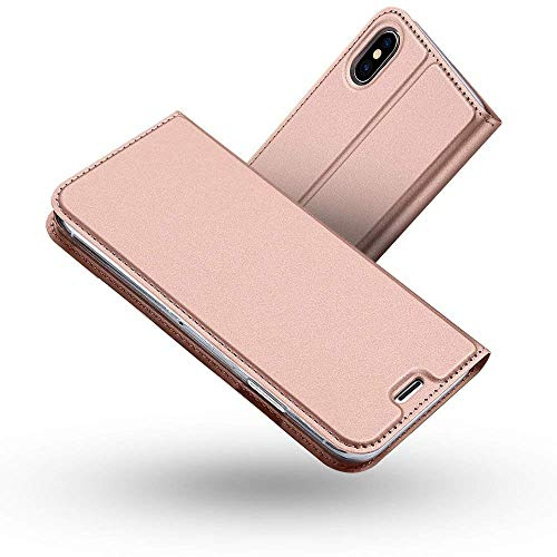 Radoo Coque I XS/X Ultra Mince en Cuir PU Premium - Housse à Rabat Portefeuille Étui de Protection Bumper Folio à Clapet 5.8 Pouces (Or Rose)