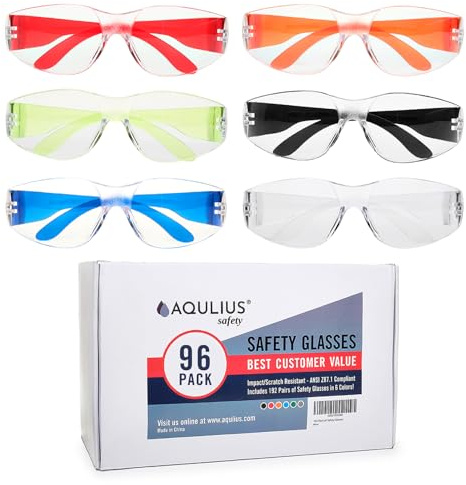 Aqulius Safety Glasses - Anti-Fog Eye Protection - Construction Safety Glasses - Over-Eyeglasses Protective Eyewear for Men & Women - 96 Pack, Multi-Color