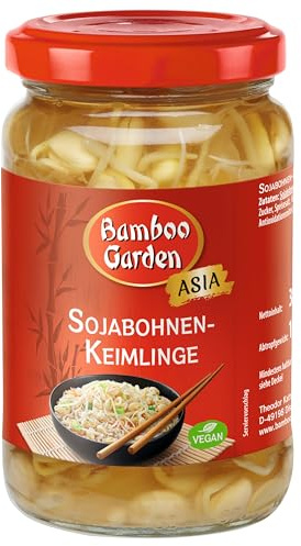 Bamboo Garden - Sojabohnenkeimlinge | 160 g Abtropfgewicht | Küchenfertig, für warme und kalte Gerichte | Ideal zu Wok-Gerichten und Frührlingsrollen