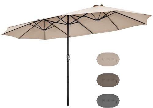 GOPLUS Doppelsonnenschirm 470 x 280 cm, Sonnenschirm mit Kurbel, Gartenschirm XXL Groß, Sonnenschutz, Terrassenschirm Oval, Doppelschirm Marktschirm Strand, Terrasse, Garten & Pool, Beige
