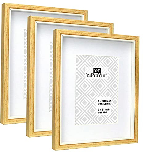 10x8'' Inch Wood & White Inaly Two Tone Picture Frames with Mount for 7 x 5'', Stylish Gallery 8 x 10 '' Photo Frames 3PK,Boxed 5 x 7'' Frames for Tabletop or Wallmounted