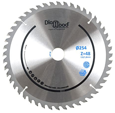 Diamwood HM Universal Kreissägeblatt D. 254 x Al 30 x Stärke 2,8/1,8 mm x Z48 TP Neg für Alu/Holz