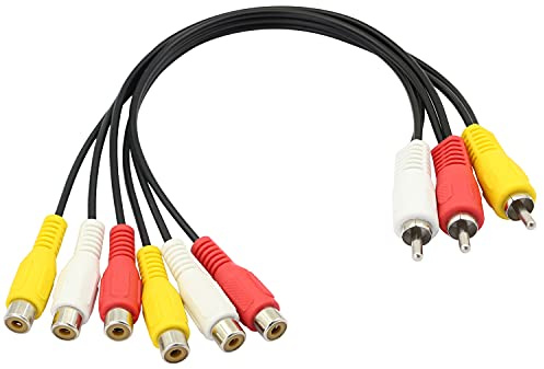 GELRHONR 3 Cinch-Stecker auf 6 Cinch-Buchsen-Splitterkabel, Cinch-AV-Audio-Video-Y-Splitter-Adapter-Verlängerungskabel für TV, DVD, Set-Top-Box-12 Zoll
