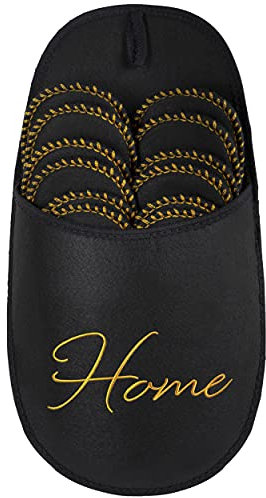ONVAYA® ABS Gästepantoffel | Home schwarz-gold | 6er Set | Antirutsch Sohle | Hausschuhe | Filzpantoffel | Gr. 36-45 Gästehausschuhe