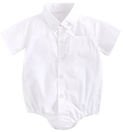 Verve Jelly Newborn Infant Baby Boys Romper Pants Short Sleeve Button Down Bodysuit Top Shirt Solid Color Jumpsuit Summer Clothes Set