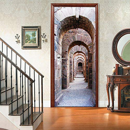 LuSeven stickers paroi de douche Architecture arches lumière du soleil 85x215cm(33.46 inches * 84.64 inches) Sticker Porte Effet 3D - Autocollant Trompe l'œil pour Porte - Décoration pour Porte Cuisin