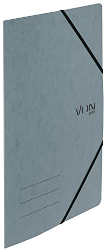 VON Leitz 5er Pack Eckspanner A4, Recycling-Karton, Für 150 Blatt, Mappe mit Gummizug, Mit modernem VON-Aufdruck, Leichter Ordner für Schule & Zuhause, Grau, 30110085
