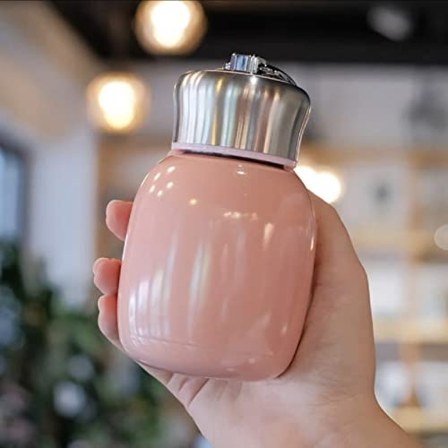 BSOMAM Bonita botella de agua de acero inoxidable de 200 ml, termo pequeño, taza de viaje para café, jugo, leche, botella de agua caliente y fría para viajes y hogar (rosa)