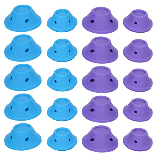Bigoudis en silicone, 20pcs bigoudis auto-adhésifs pour cheveux courts et mi-longs pour femmes violet bleu violet gros petits champignons