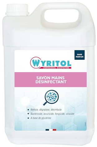 Wyritol - Savon liquide désinfectant - Nettoie, dégraisse et désinfecte - Virucide, bactéricide, levuricide, fongicide - Formule naturelle - Adoucit les mains - 5L - Fabrication française