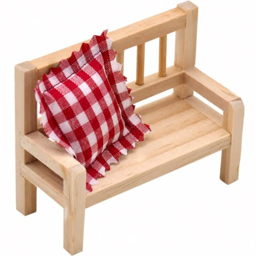 Wichtel Zubehör Holzbank mit Kissen Wichteldorf Puppenhaus Miniatur Set 2-teilig