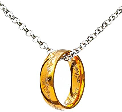 B.a.u.q.o.o. Bauqoo Collar Anillo Colgante El Señor de los Anillos Gadget Único Anillo de Poder Color Dorado Idea de Regalo Magia Fantasy Cosplay