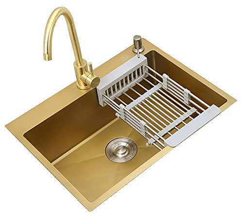 Küchenspülen Verdicktes Handgefertigtes Waschbecken Aus Edelstahl Speisekammer Küchenspüle Bar Dekoration Waschbecken Einbauwaschbecken Für Schränke Siphon-Waschbecken (Color : Gold, S : 45 * 40cm)