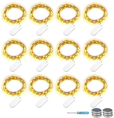 12 Stück 30er LED Micro Lichterkette Batterie-betrieb, 3M Kupferdraht Lichterkette String Fairy Lights, Wasserdicht Lichterketten für DIY Weihnachten Hochzeit Party Festival Dekorationen, Warmweiß