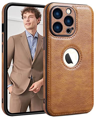 SOUTEM Coque en Cuir PU pour iPhone 13, Protection de L'objectif de L'appareil Photo, Etui Mince Luxueux Affaires Antidérapante Grip Robuste Antichoc Coque de Protection pour iPhone 13(Marron)