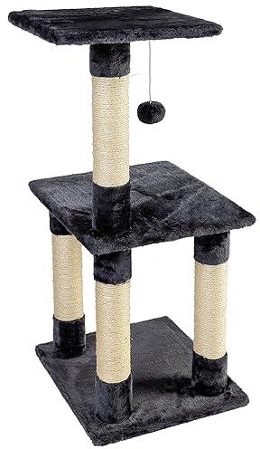 NYVI Katzen Kratzbaum Trient 85 cm groß anthrazit - Deluxe Mini Katzenbaum mit Einer Plattform, Fellball und 4 Sisal Kratzsäulen - Stabiles und Robustes Katzenhaus