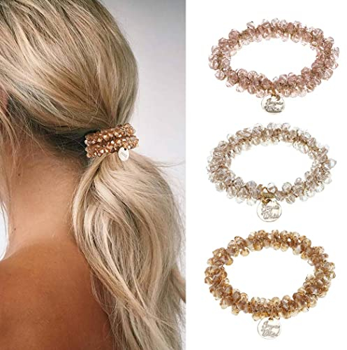 Runmi Perlen-Haargummis, Strass, elastische Haarbänder, Pferdeschwanz-Halter, Haar-Accessoires für Frauen und Mädchen (3 Stück)