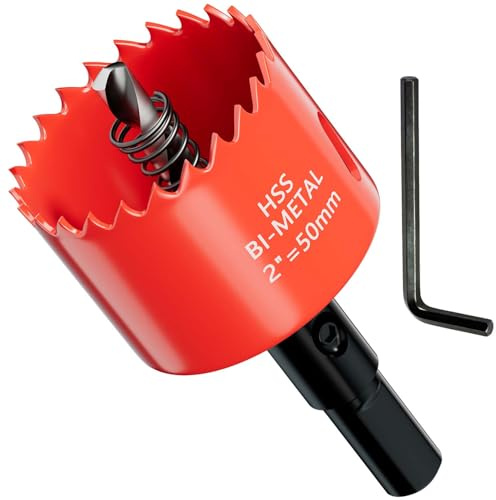 GARHWAL Bi-Metal Hole Saw 50 mm with Arbor and Pilot Bit - Smooth Fast Cutting for Wood, Plywood, Plastic, Drywall, Thin Metal Sheets, and More | Ideal for Ceiling Light Installation and DIY Projects