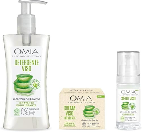 Omia, Kit Routine Viso, Set Cura con Crema Idratante, Siero e Gel con Aloe Vera del Salento per Tutti i Tipi di Pelle, Kit Trattamento Skin Care - Esclusiva Amazon