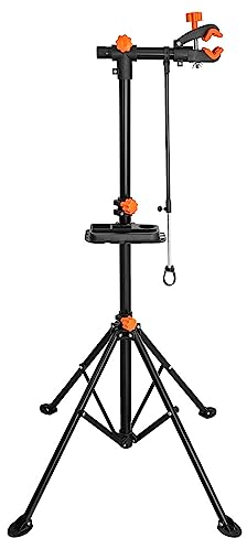 NEO TOOLS Fahrrad-Serviceständer, maximale Belastung: 30 kg, Werkzeugablage, Höhen- und Beinabstandsverstellung mit Drehknöpfen, inkl. Teleskopstange zur Versteifung von Vorderrad und Lenker