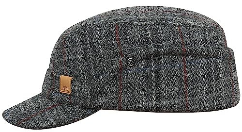 Sterkowski Sawyer Skimütze | Harris Tweed Schiebermütze für Herren | Trucker Cap Herren Army Cap Herren Schirmmützen für Herren Wintermütze Herren Schildmütze Herren Grau/Rot 54