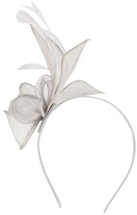 Damen Fascinator Hut , Mesh Federn Stirnband Tea Party Clip Kopfbedeckung Haarschmuck für Party Kirche Hochzeit für Frauen Mädchen, Damen Fascinator Hut mit Federn Schleier Stirnband (Grey, One Size)
