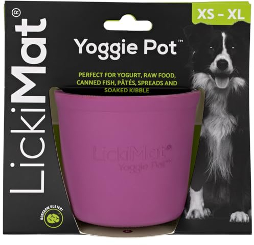 LICKIMAT Yoggie Pot – Distraction, Fun and Enrichment. Long Lasting Rubber Licking Treat Dispenser for All Dog Sizes and Slow Feeder for Small Dogs - Purple