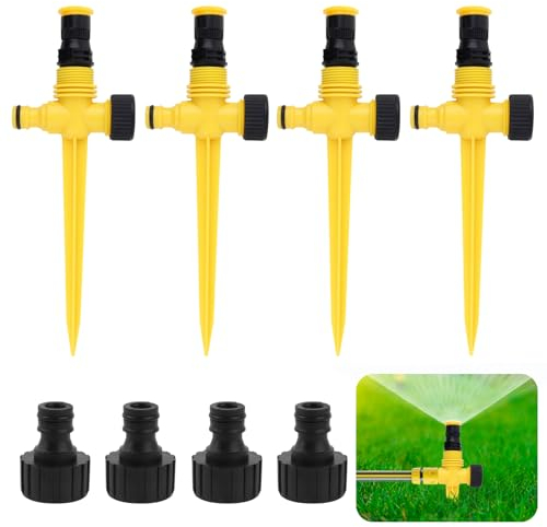 Lot de 4 arroseurs automatiques 360° - Asperseur d'arrosage réglable avec brumisateur - Système d'irrigation pour pelouse et Jardin - Raccord Rapide - Arrosage extérieur Automatique