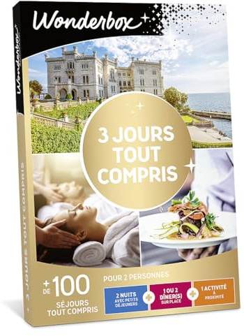 Wonderbox - 3 Jours Tout Compris - Coffret Cadeau - Idée Cadeau Séjours | 2 nuits avec dîner, petits déjeuners et activité - Plus de 100 séjours - Hôtel 3* et 4*, château, hébergement insolite