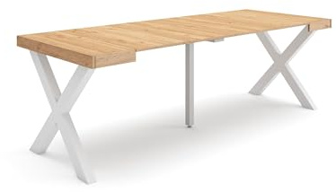 Skraut Home | Table Console Extensible | Console Meuble | 220 | pour 10 Personnes | Pieds Bois Massif | Style Moderne | Chêne