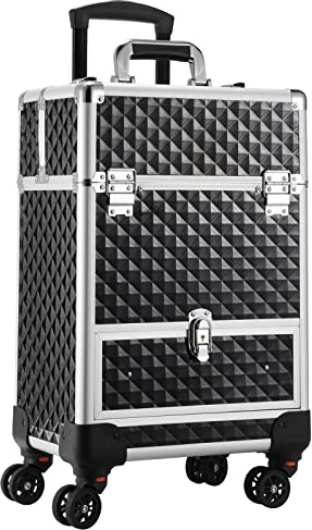 Kosmetik Trolley mit Schublade Kosmetikkoffer Trolley Make up Koffer Schminkkoffer Friseurkoffer mit Rollen Beauty Case Nagelkoffer Nageldesign Koffer,Schwarz