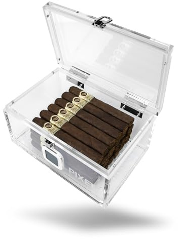 Pixel Cartel Acrylic Cigar Humidor Case/Box with Digital Hygrometer - Cigar Gifts for Men - Can Hold About 15-20 Cigars