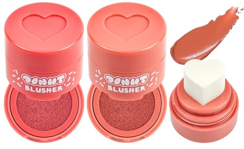 LOPHE Blush Liquido, 2Pz Crema di Fard Liquido con Spugna Trucco, Ultra-Sfumabile, Creme Puff Blush Fard Viso, Leggero e Effetto Naturale, Lunga Durata Blush(Stile d'amore #01,#04)