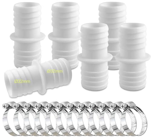 Juego de 6 conectores de manguera de 32 mm con 12 abrazaderas de manguera para piscina, adaptador de manguera doble