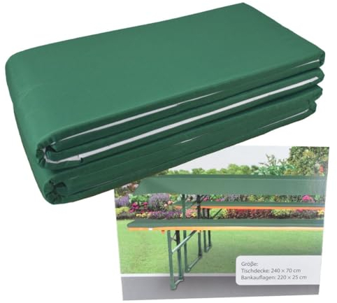 Marabella Bierzeltgarnitur Auflagen Set 3-TLG. Bankauflagen Tischdecke Bierbankauflagen, Farbe:grün