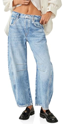 Imily Bela - Pantaloni da donna in stile Boyfriend, jeans a campana, a palloncino, a gamba larga, a vita media (Taglie Plus fino alla 4XL), Azzurro, 34