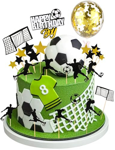 28 Pcs Football Cake Toppers for Boys - Football Cake Decorations | Soccer Theme Cake Topper for Cupcakes, Personalised Cupcake Toppers, Happy Birthday Decorations for Kids, Boys and Men