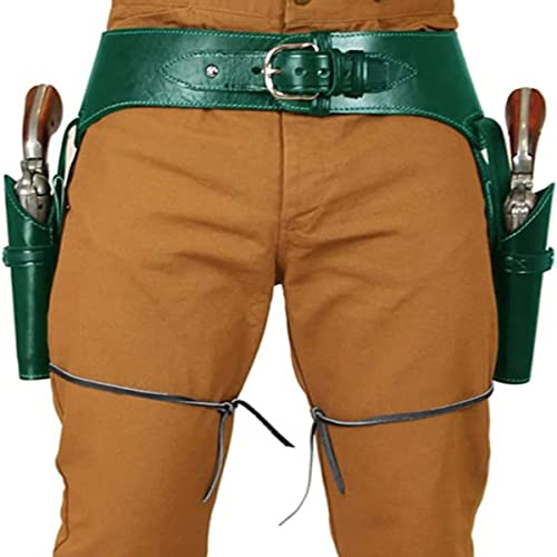 ANSNOW Leder-Doppel-Pistolenholster – Mittelalterlicher Retro-Revolver-Gürtelkoffer – Retro-Pistolenholster, Western-Cowboy-Revolvertasche Für Cosplay-Cowboy-Kostüm, Revolver Zubehör/Grün/Einheitsgr