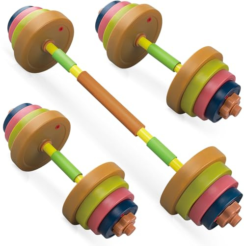 Hitish Trainings Gewichte Set für Kinder, Trainings Gerät mit Langhantel und Kurzhantel, Fitness Spielzeug für Anfänger Gewicht Heben Training Fitness, Einstellbare Füllung mit Sand oder Wasser