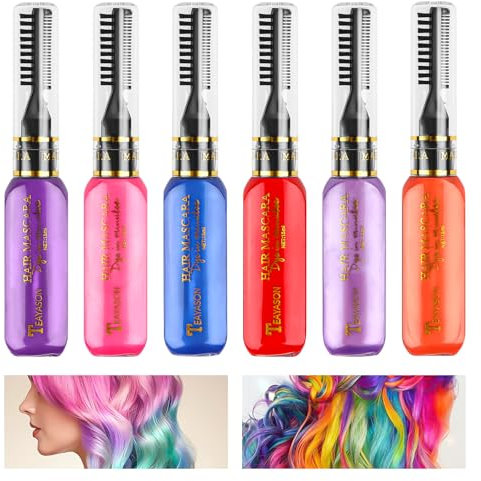 6 Farben Sofort Haarfarbe Farbstoff Temporäre Haar Wimperntusche für Mädchen & Frauen, Waschbar Haarfarbe Kreide Regenbogen Haar Wimperntusche für Geburtstag Cosplay DIY